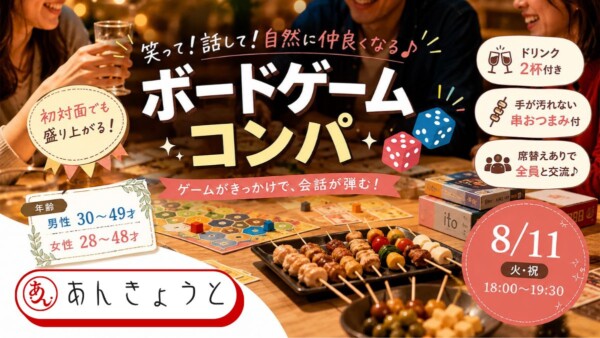 《男性満席》【体験参加募集中】笑って仲良くなる♪ ボードゲームコンパ🎲サムネイル
